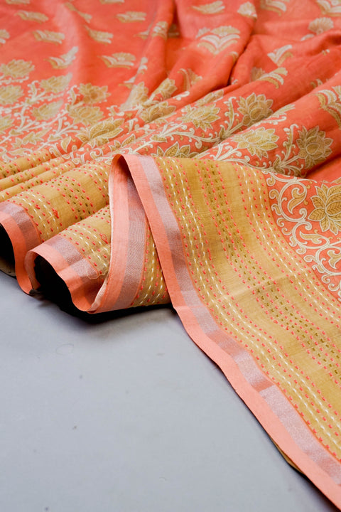 Orange Chanderi Cotton Saree