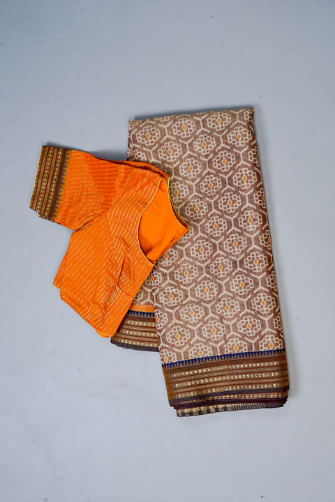 Brown and Yellow Tissue Saree