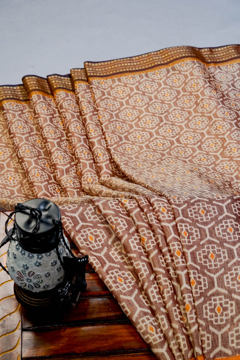 Brown and Yellow Tissue Saree