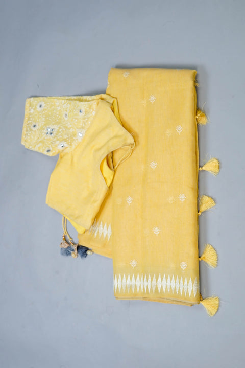 Yellow Linen Tissue Saree
