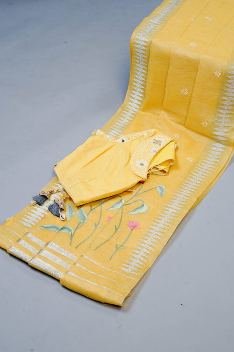 Yellow Linen Tissue Saree