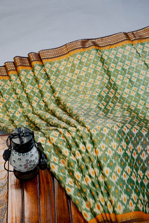 Green and Mustard Tissue Saree