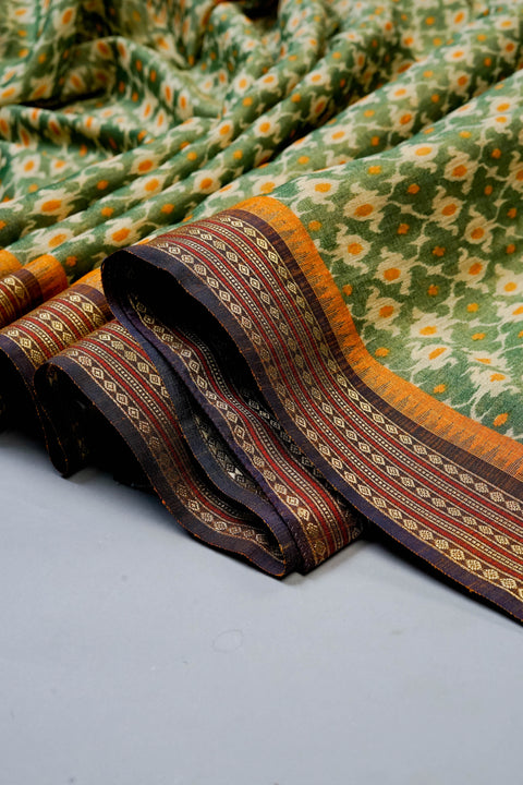 Green and Mustard Tissue Saree