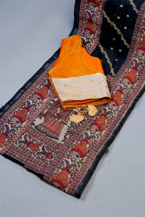 Black Chanderi Cotton Saree