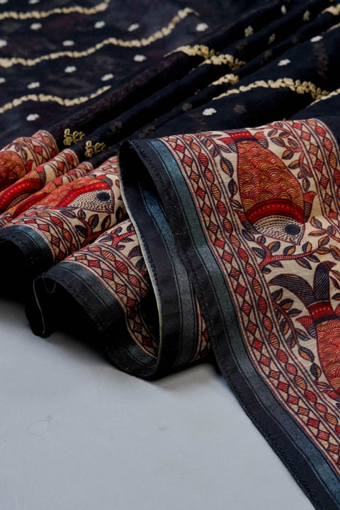 Black Chanderi Cotton Saree