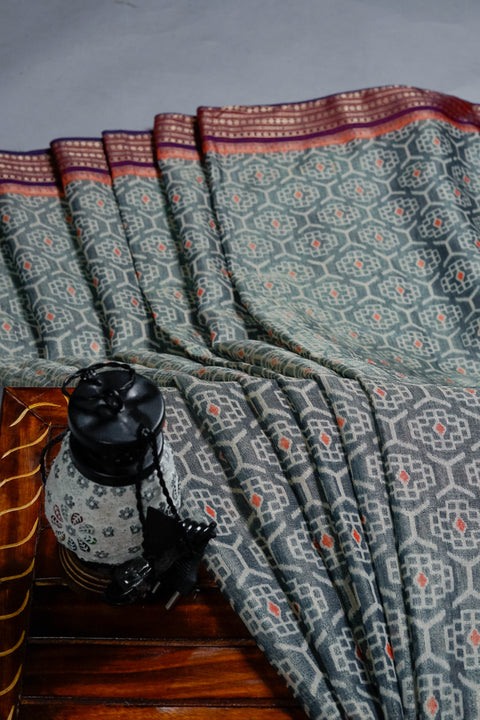 Blue and Orange Tissue Saree