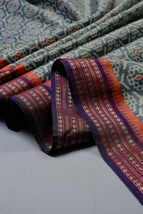 Blue and Orange Tissue Saree