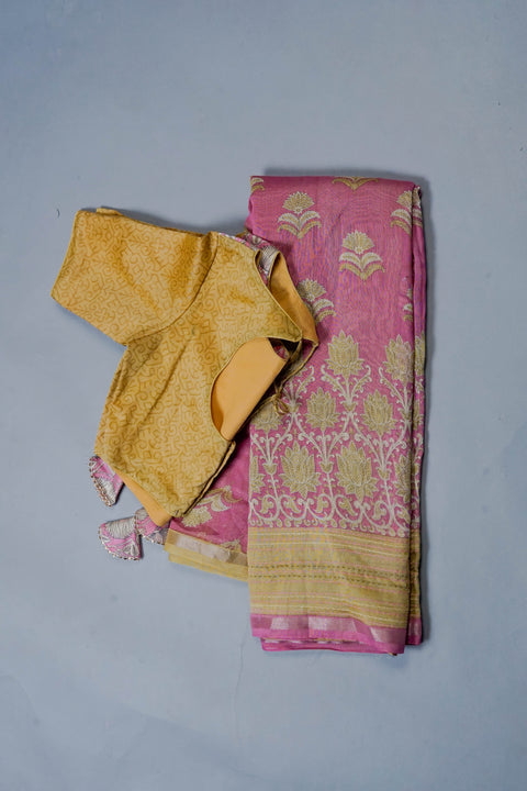 Pink Chanderi Cotton Saree