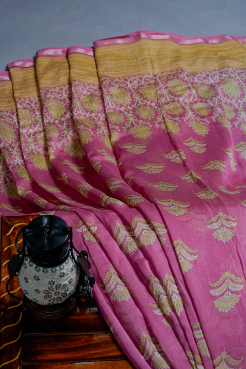 Pink Chanderi Cotton Saree