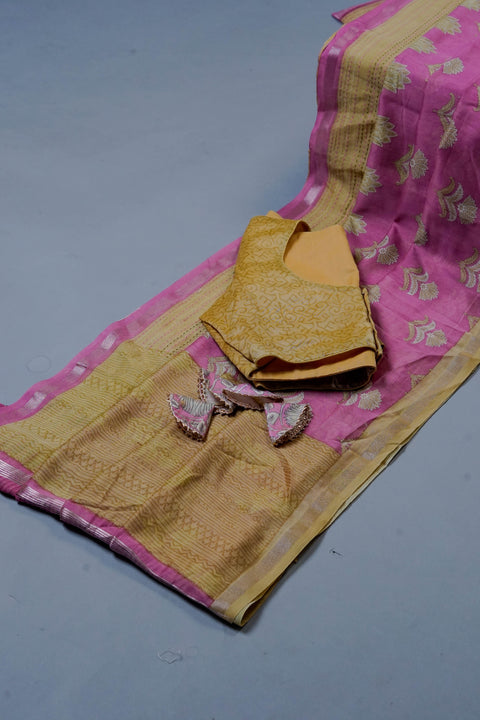 Pink Chanderi Cotton Saree