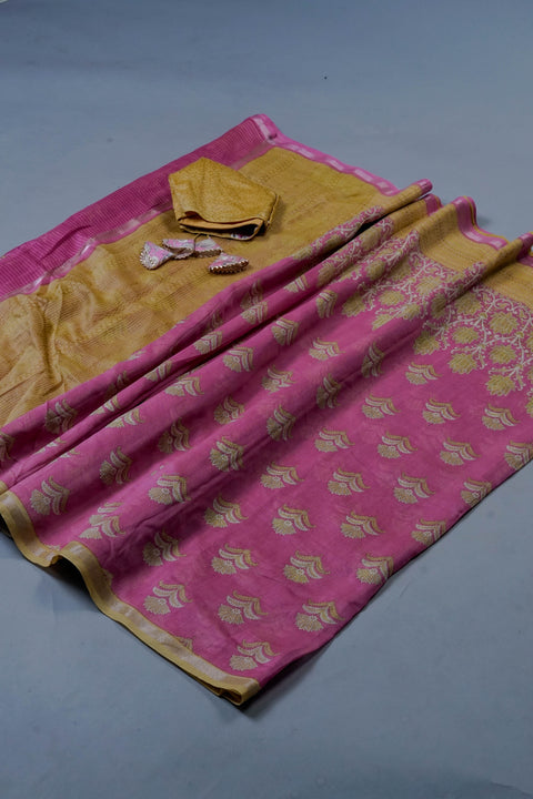 Pink Chanderi Cotton Saree