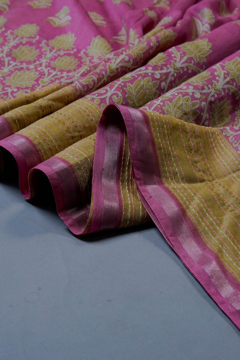 Pink Chanderi Cotton Saree