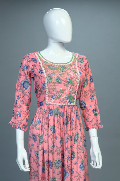 Peach Floral A-Line Kurti