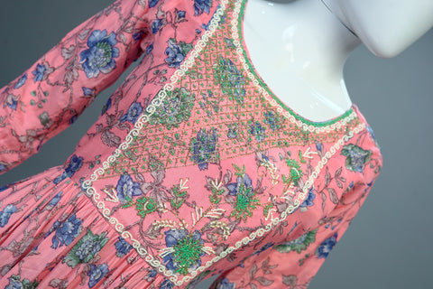 Peach Floral A-Line Kurti
