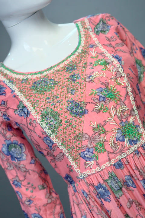 Peach Floral A-Line Kurti