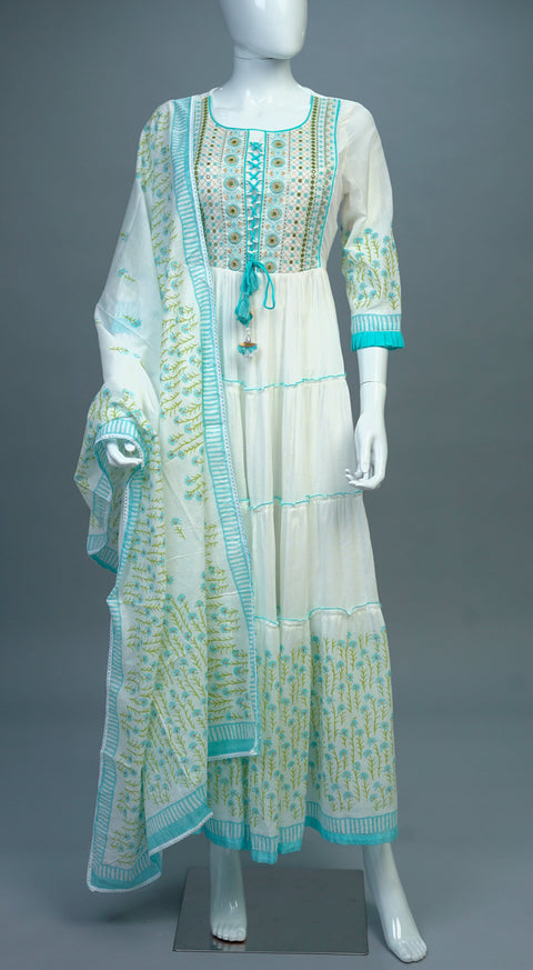 White and Blue Long Kurti