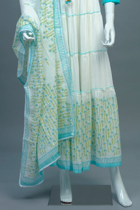 White and Blue Long Kurti