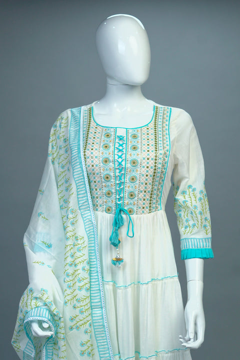 White and Blue Long Kurti