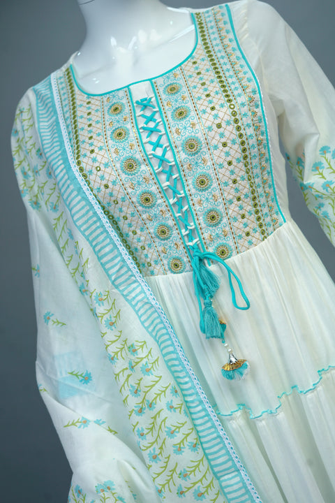 White and Blue Long Kurti