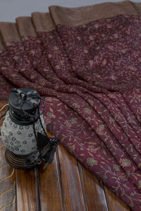 Maroon and Green Chanderi Cotton Saree