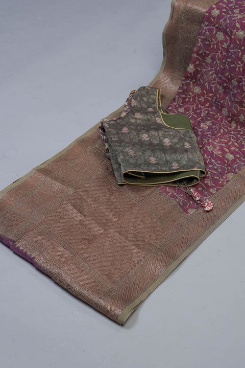 Maroon and Green Chanderi Cotton Saree