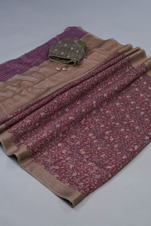 Maroon and Green Chanderi Cotton Saree