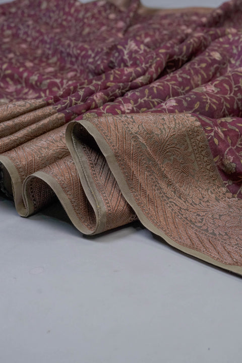 Maroon and Green Chanderi Cotton Saree