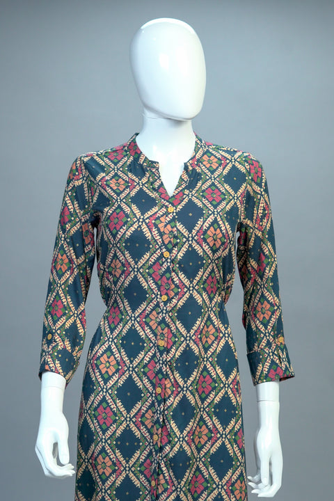 Teal Blue A-Line Kurti