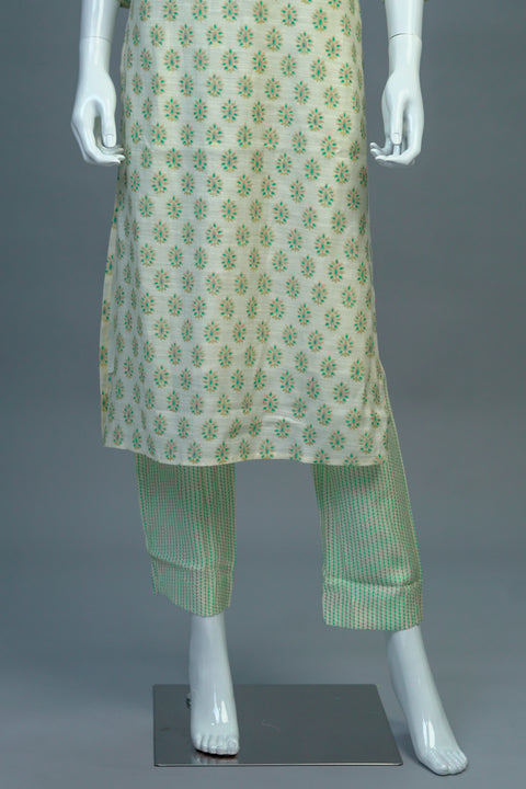 Cream & Blue Kurta & Pant Set