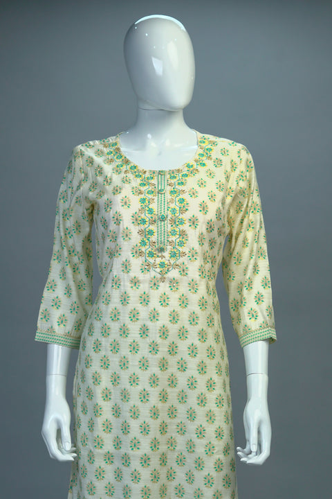 Cream & Blue Kurta & Pant Set