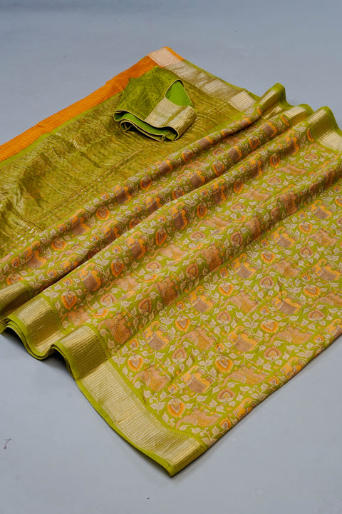 Green Chanderi Cotton Saree