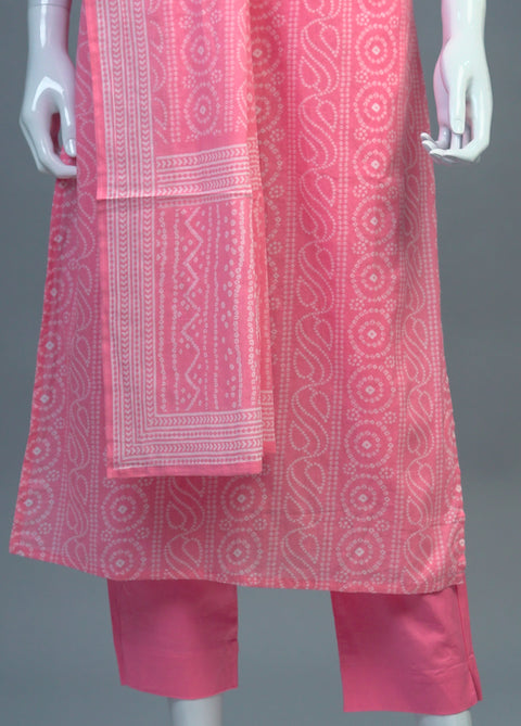 Pink Cotton Kurta, Pants and Dupatta set
