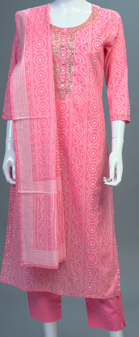 Pink Cotton Kurta, Pants and Dupatta set