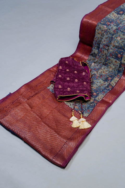 Grey and Purple Chanderi Cotton Saree
