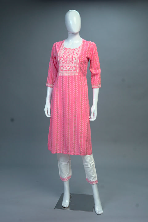 Pink and white Kurta & Pant Set