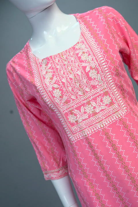Pink and white Kurta & Pant Set