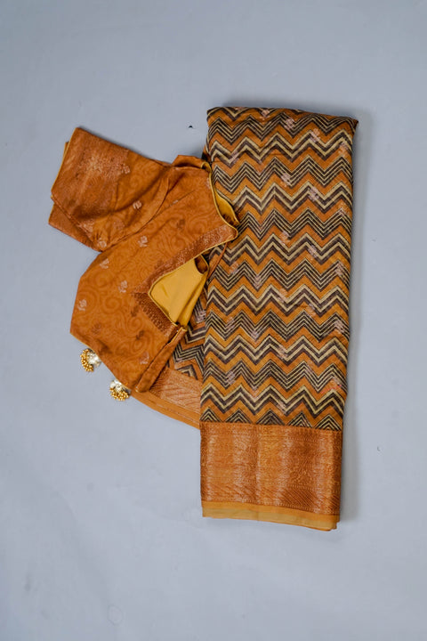 Mustard Chanderi Cotton Saree