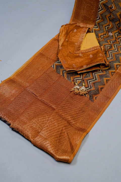 Mustard Chanderi Cotton Saree
