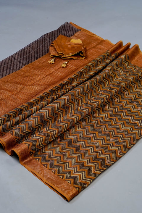 Mustard Chanderi Cotton Saree