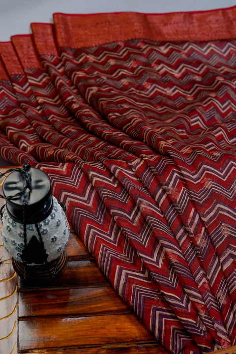 Rust Chanderi Cotton Saree