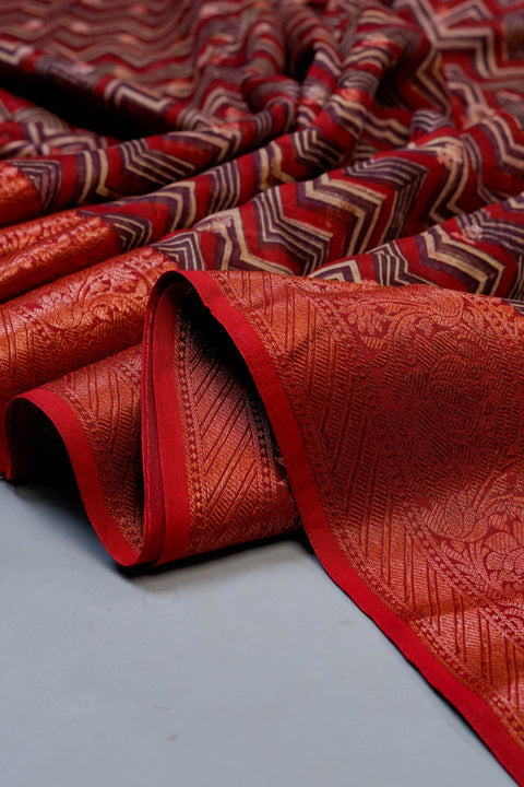 Rust Chanderi Cotton Saree