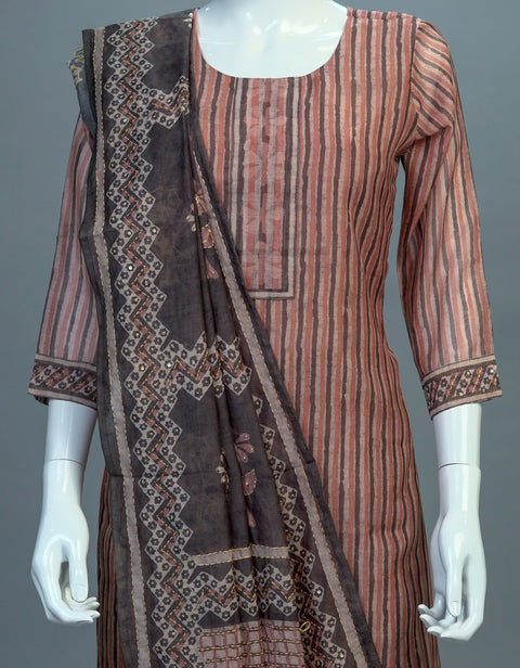 Brown & Black Chanderi Kurta, Pants and Dupatta set