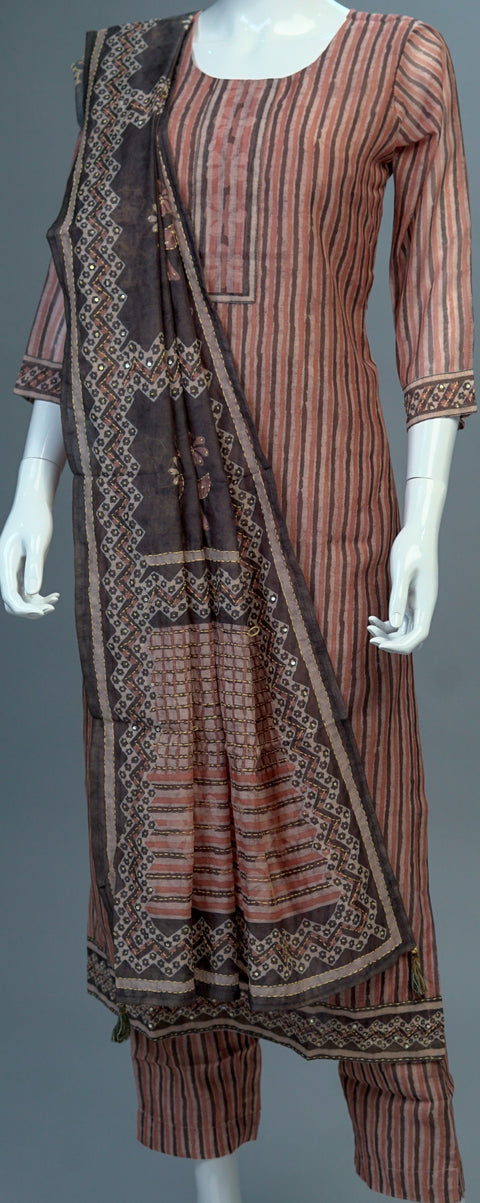 Brown & Black Chanderi Kurta, Pants and Dupatta set