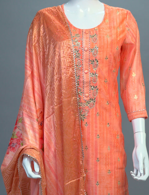 Orange Muslin Kurta, Pants and Dupatta set