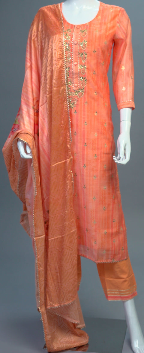 Orange Muslin Kurta, Pants and Dupatta set
