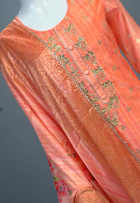 Orange Muslin Kurta, Pants and Dupatta set