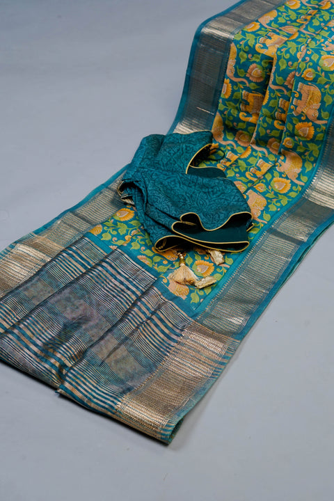 Blue Chanderi Cotton Saree