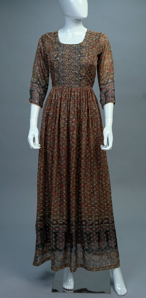 Maroon and Black Long Kurti