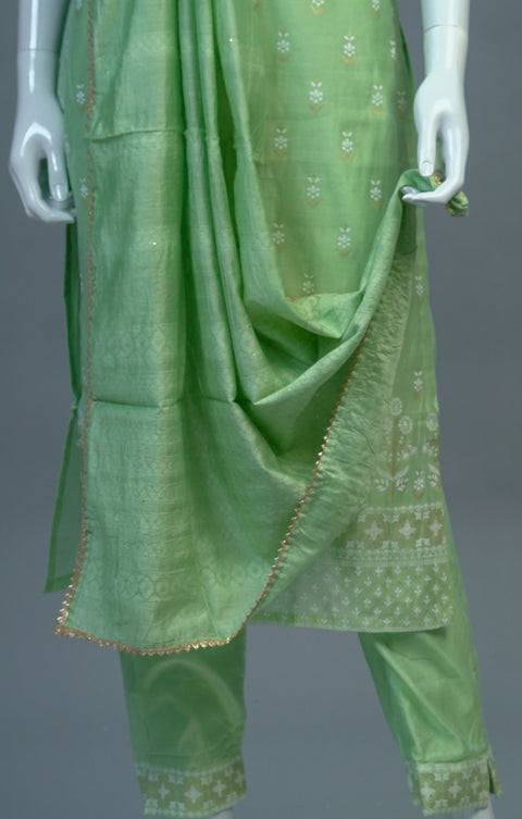 Pista Green Muslin Kurta, Pants and Dupatta set