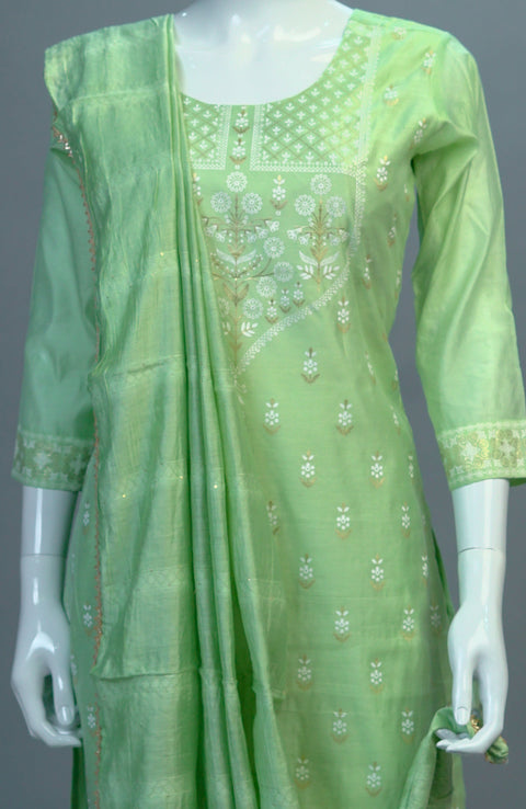 Pista Green Muslin Kurta, Pants and Dupatta set